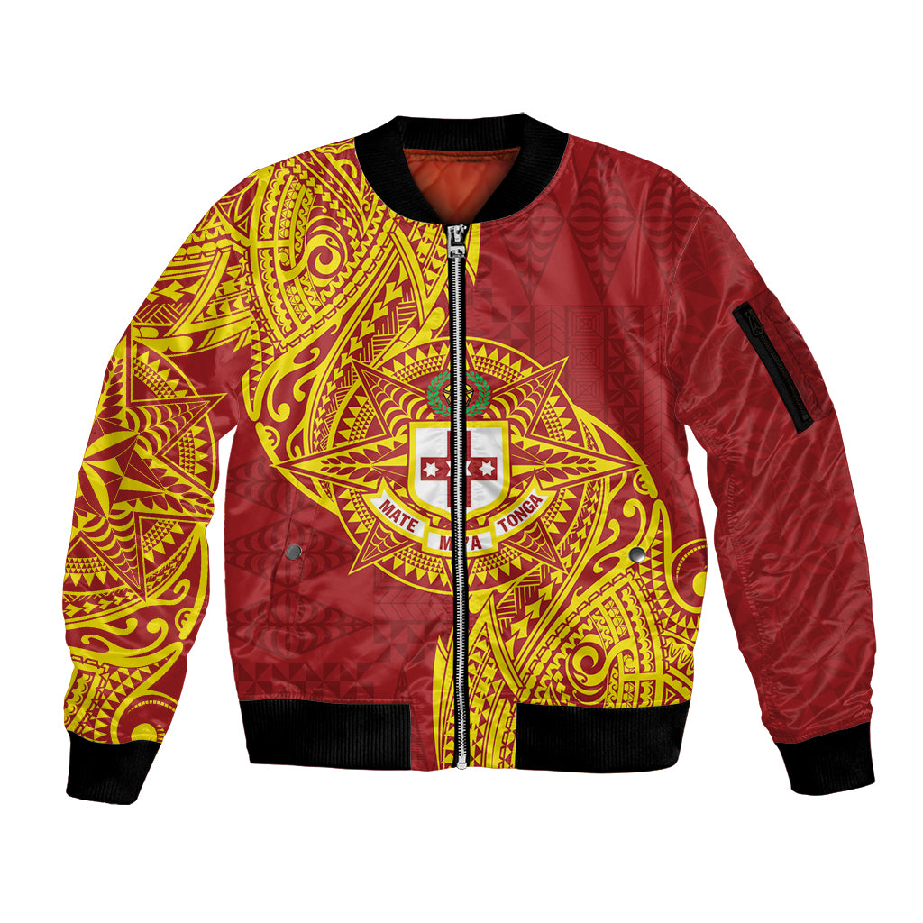 Personalised Kolisi Tonga Atele Sleeve Zip Bomber Jacket Since 1882 Simple Ngatu Pattern