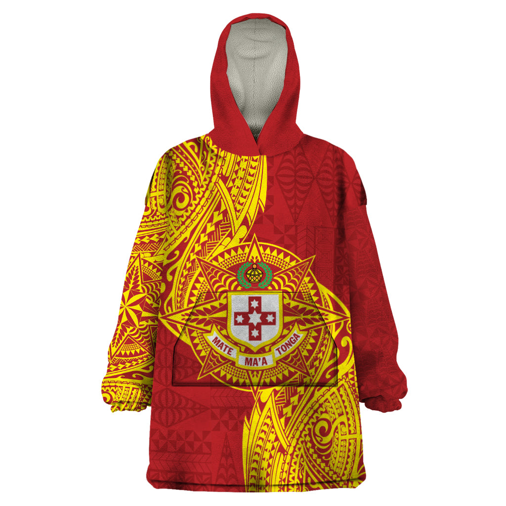 Personalised Kolisi Tonga Atele Wearable Blanket Hoodie Since 1882 Simple Ngatu Pattern LT9 One Size Gold - Polynesian Pride