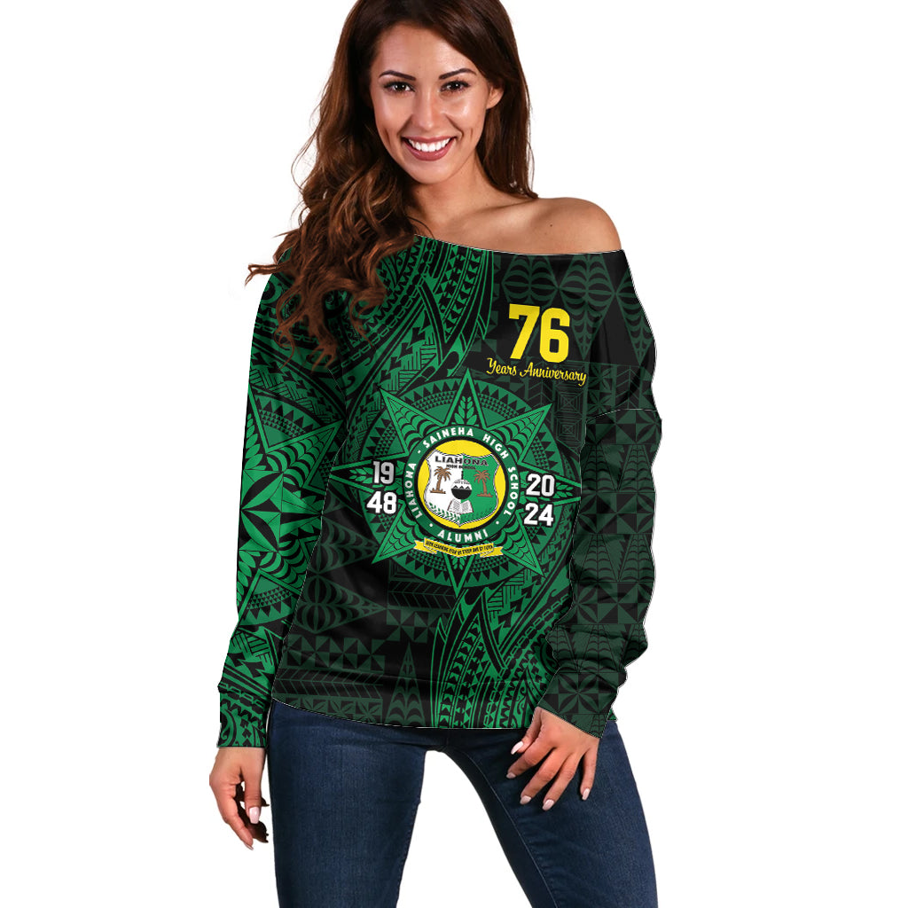 Personalised Tonga Liahona High School 76th Anniversary Off Shoulder Sweater Special Kupesi Pattern