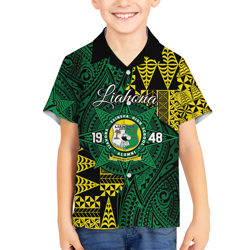 Personalised Tonga Liahona High School Family Matching Long Sleeve Bodycon Dress and Hawaiian Shirt Since 1948 Special Kupesi Pattern