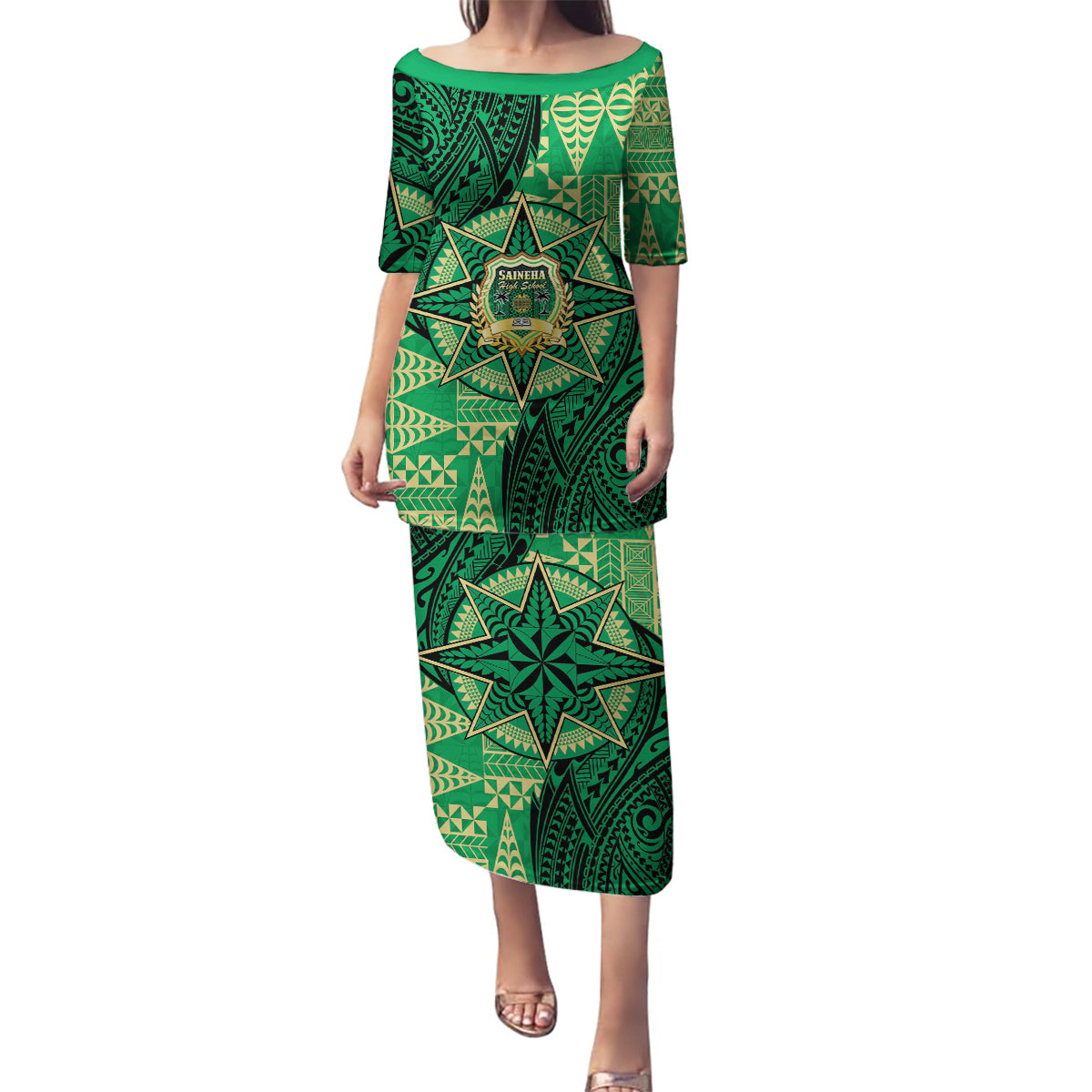 Personalised Tonga Saineha High School Family Matching Puletasi and Hawaiian Shirt Since 1978 Special Kupesi Pattern