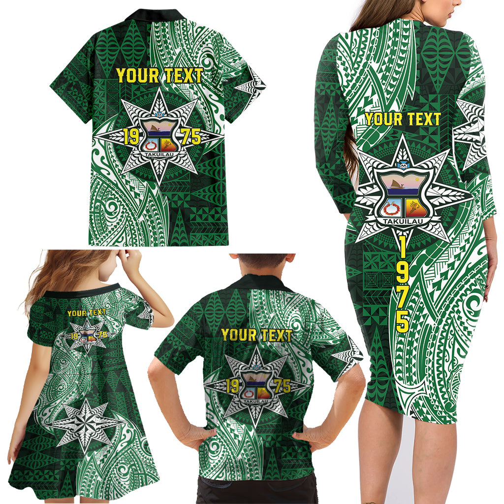 Personalised Tonga Takuilau College Family Matching Long Sleeve Bodycon Dress and Hawaiian Shirt Since 1975 Special Kupesi Pattern