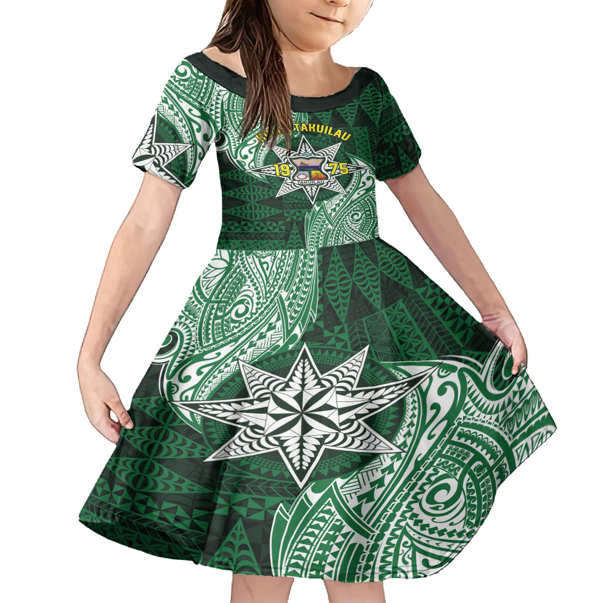 Personalised Tonga Takuilau College Family Matching Off The Shoulder Long Sleeve Dress and Hawaiian Shirt Since 1975 Special Kupesi Pattern