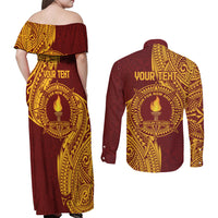Personalised Tonga Beulah College Couples Matching Off Shoulder Maxi Dress and Long Sleeve Button Shirt Since 1938 Special Kupesi Pattern