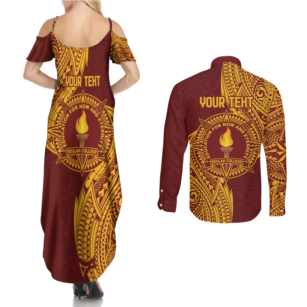 Personalised Tonga Beulah College Couples Matching Summer Maxi Dress and Long Sleeve Button Shirt Since 1938 Special Kupesi Pattern
