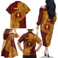 Personalised Tonga Beulah College Family Matching Off The Shoulder Long Sleeve Dress and Hawaiian Shirt Since 1938 Special Kupesi Pattern