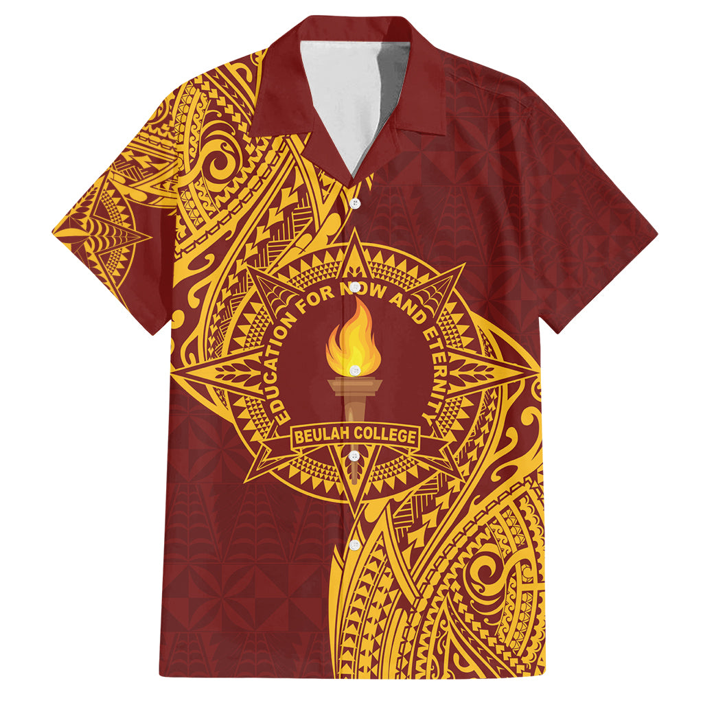 Personalised Tonga Beulah College Family Matching Off Shoulder Short Dress and Hawaiian Shirt Since 1938 Special Kupesi Pattern