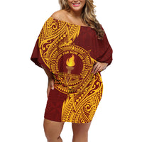 Personalised Tonga Beulah College Family Matching Off Shoulder Short Dress and Hawaiian Shirt Since 1938 Special Kupesi Pattern