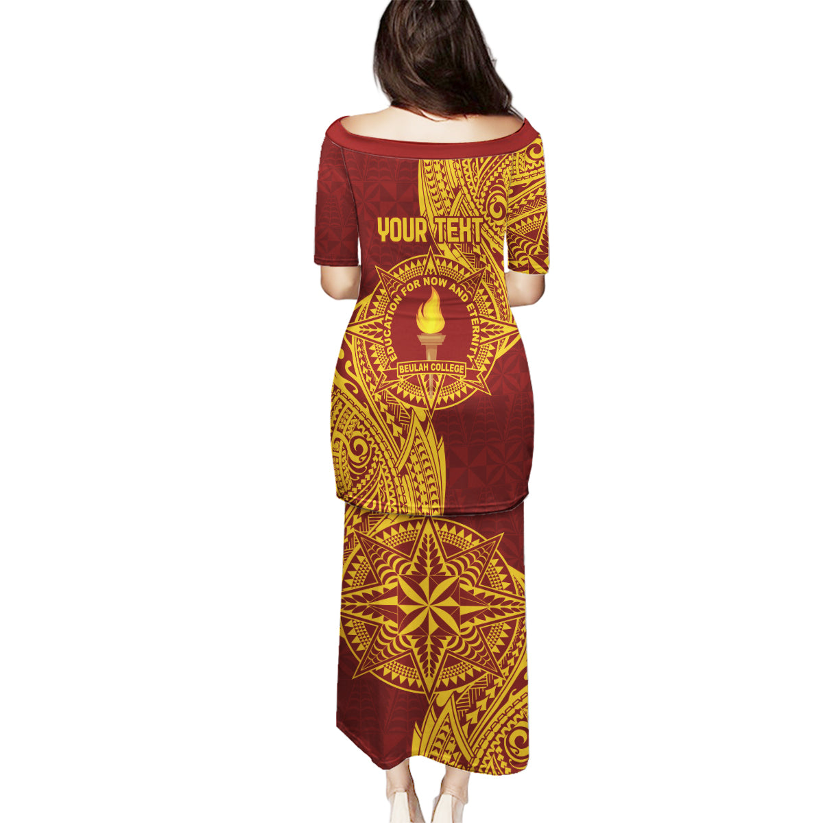 Personalised Tonga Beulah College Family Matching Puletasi and Hawaiian Shirt Since 1938 Special Kupesi Pattern