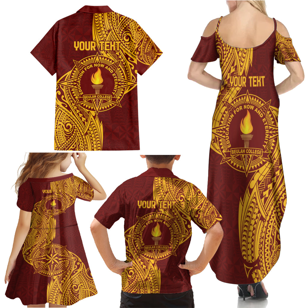 Personalised Tonga Beulah College Family Matching Summer Maxi Dress and Hawaiian Shirt Since 1938 Special Kupesi Pattern