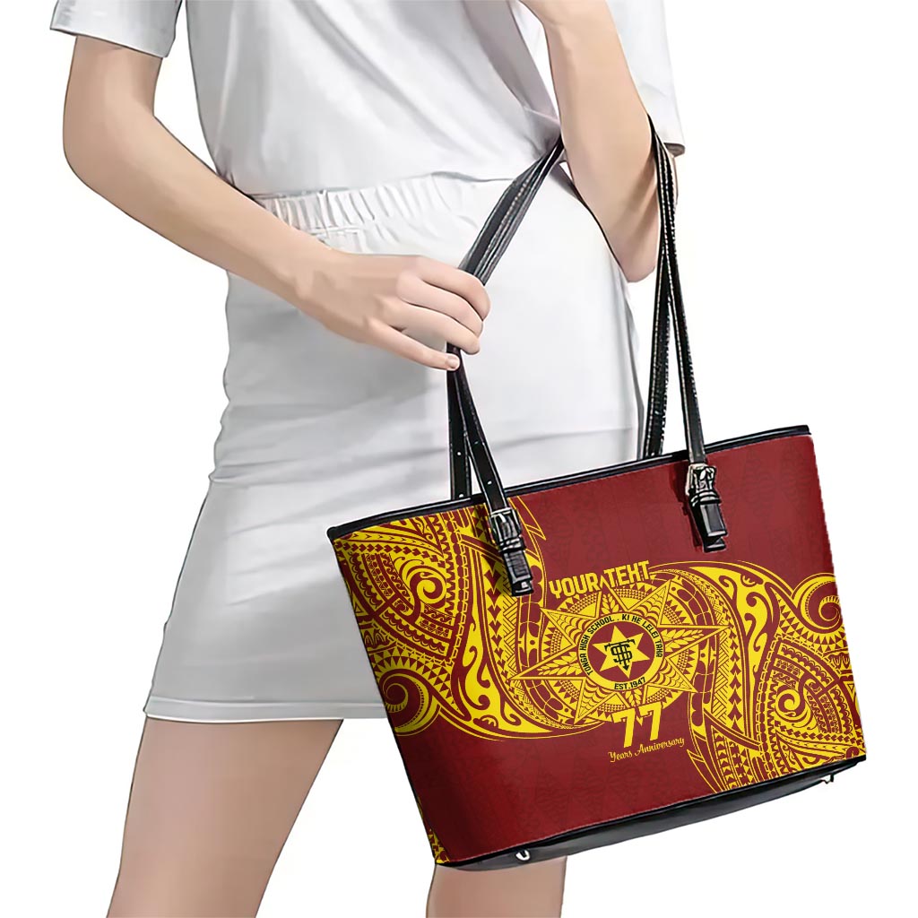 Personalised Tonga High School 77th Anniversary Leather Tote Bag Special Kupesi Pattern