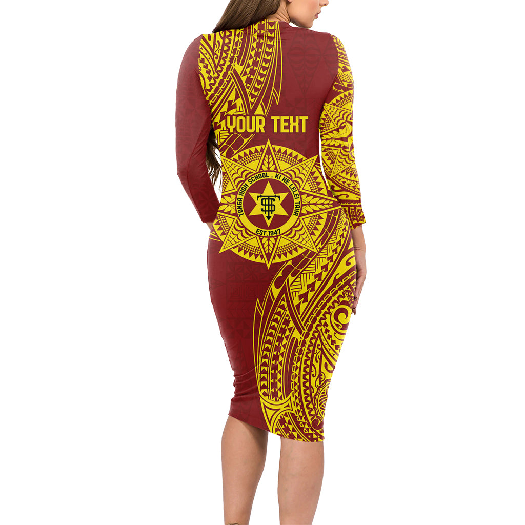 Personalised Tonga High School 77th Anniversary Long Sleeve Bodycon Dress Special Kupesi Pattern