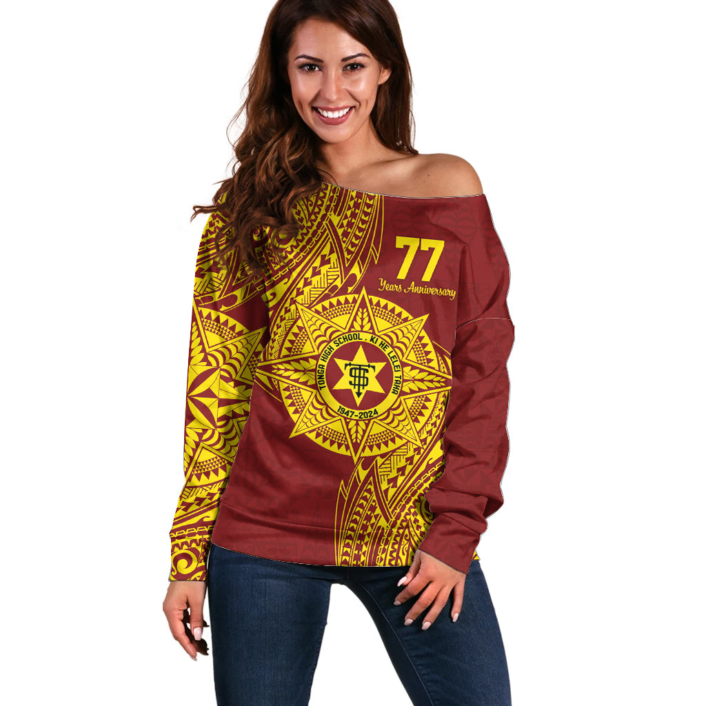 Personalised Tonga High School 77th Anniversary Off Shoulder Sweater Special Kupesi Pattern