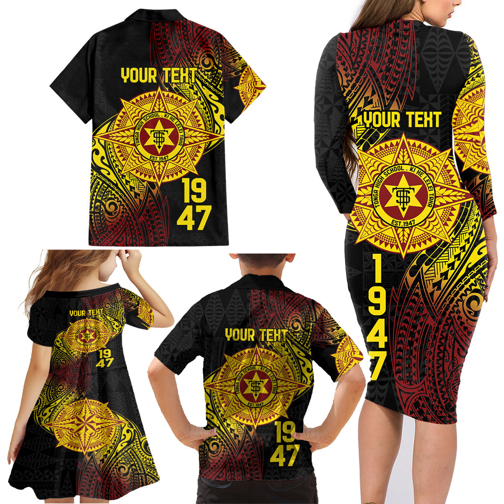 Personalised Tonga High School Family Matching Long Sleeve Bodycon Dress and Hawaiian Shirt Since 1947 Special Kupesi Pattern
