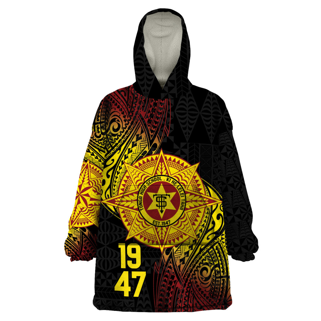 Personalised Tonga High School Wearable Blanket Hoodie Since 1947 Special Kupesi Pattern LT9 One Size Black - Polynesian Pride