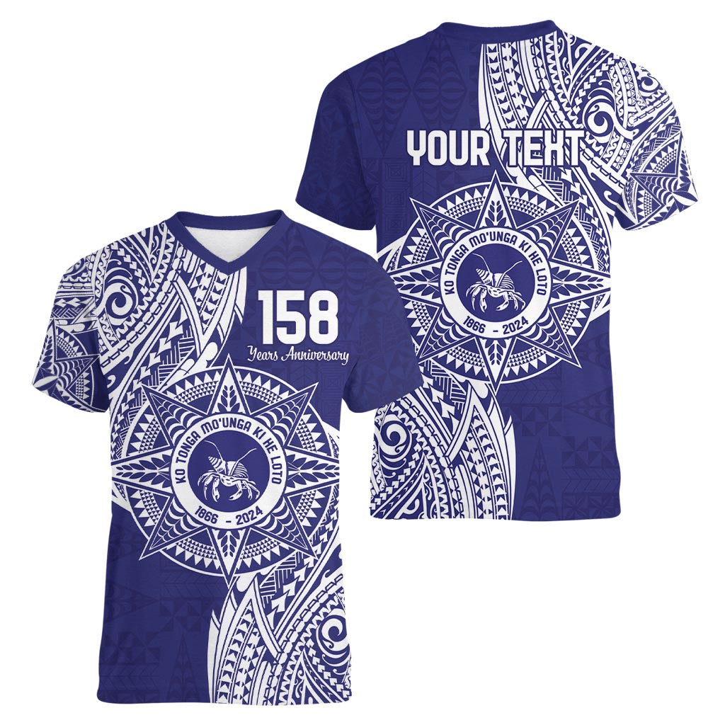 Personalised Tonga Tupou College Tolo 158th Anniversary Women V-Neck T-Shirt Special Kupesi Pattern
