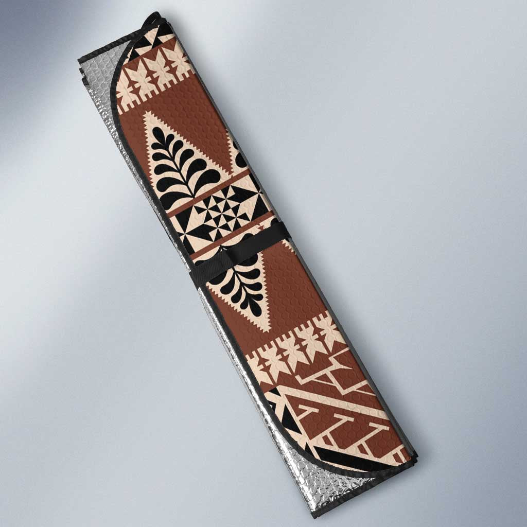 Vintage Bula Fiji Auto Sun Shade Brown Tapa Masi Motif - Polynesian Pride