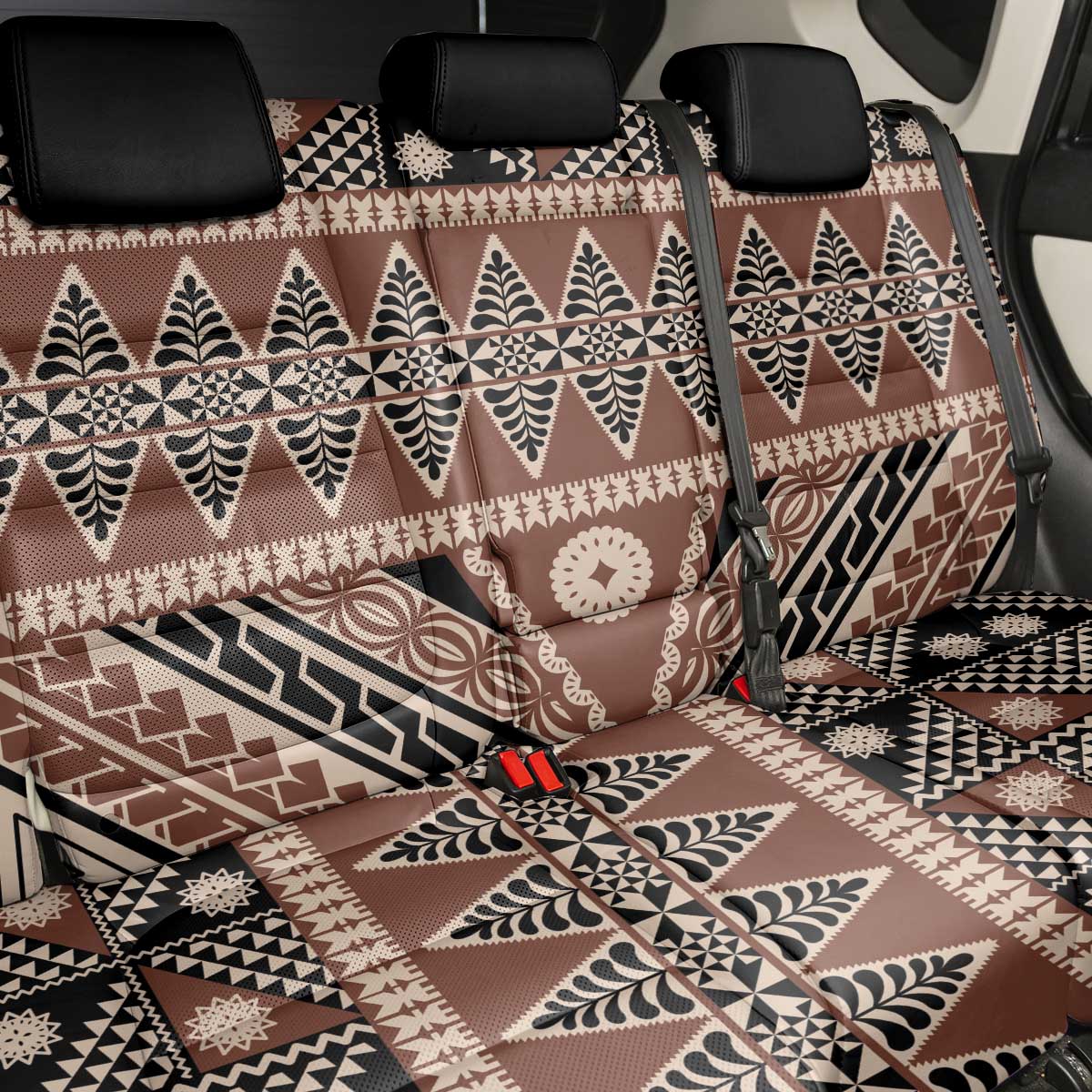 Vintage Bula Fiji Back Car Seat Cover Brown Tapa Masi Motif