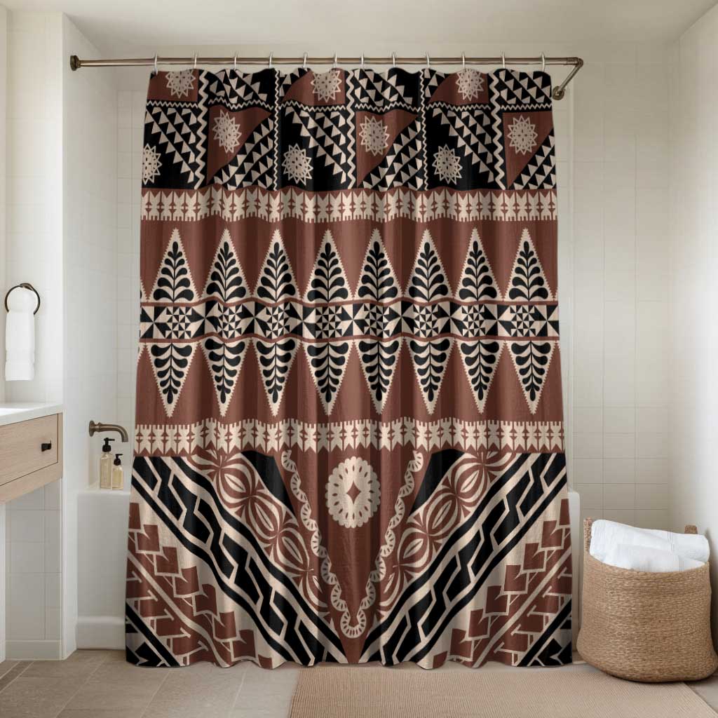 Vintage Bula Fiji Bathroom Set Brown Tapa Masi Motif - Polynesian Pride