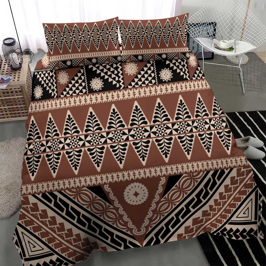 Vintage Bula Fiji Bedding Set Brown Tapa Masi Motif