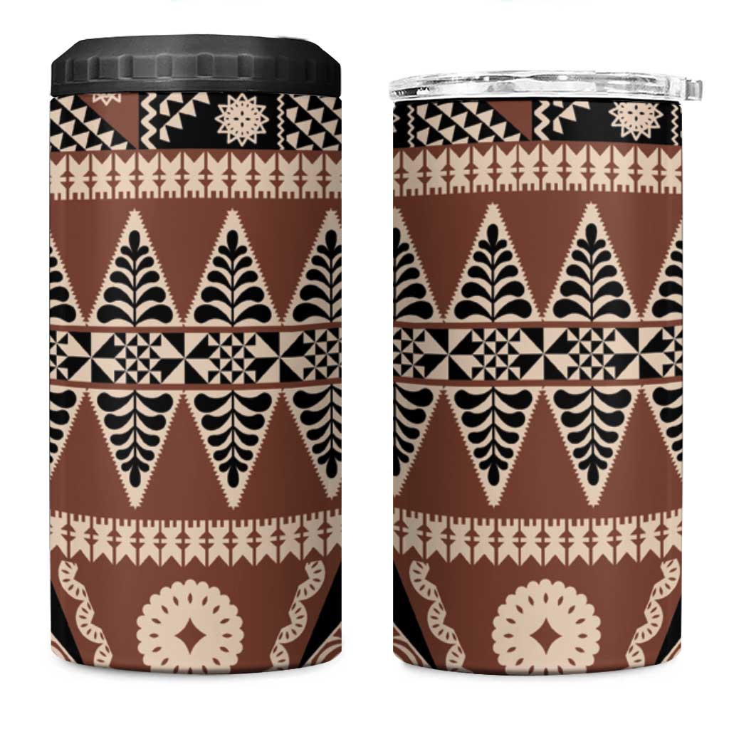 Vintage Bula Fiji 4 in 1 Can Cooler Tumbler Brown Tapa Masi Motif LT9 One Size: 16 oz Brown - Polynesian Pride