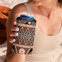 Vintage Bula Fiji 4 in 1 Can Cooler Tumbler Brown Tapa Masi Motif LT9 - Polynesian Pride
