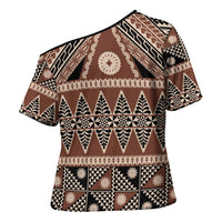Vintage Bula Fiji Cross Shoulder Shirt Brown Tapa Masi Motif - Polynesian Pride