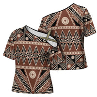 Vintage Bula Fiji Cross Shoulder Shirt Brown Tapa Masi Motif - Polynesian Pride