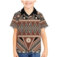 Vintage Bula Fiji Family Matching Mermaid Dress and Hawaiian Shirt Brown Tapa Masi Motif