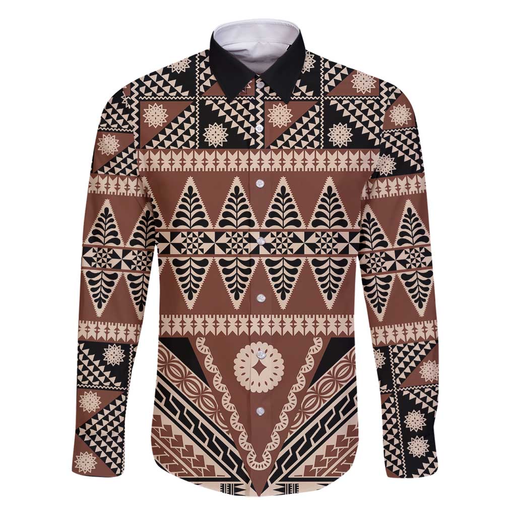Vintage Bula Fiji Family Matching Puletasi and Hawaiian Shirt Brown Tapa Masi Motif