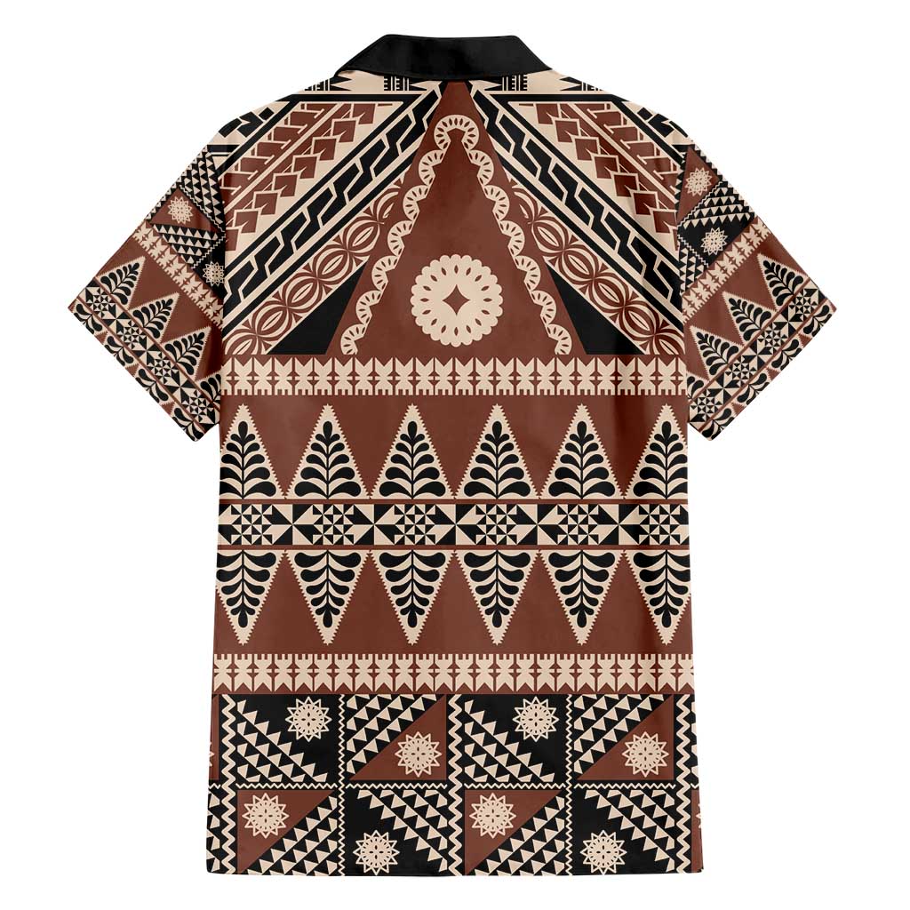 Vintage Bula Fiji Family Matching Short Sleeve Bodycon Dress and Hawaiian Shirt Brown Tapa Masi Motif
