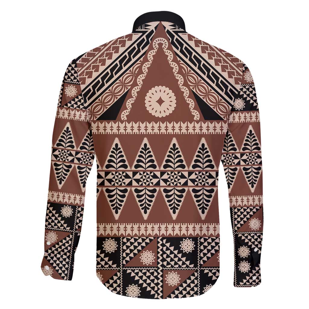 Vintage Bula Fiji Family Matching Short Sleeve Bodycon Dress and Hawaiian Shirt Brown Tapa Masi Motif