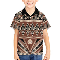 Vintage Bula Fiji Family Matching Summer Maxi Dress and Hawaiian Shirt Brown Tapa Masi Motif