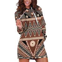 Vintage Bula Fiji Hoodie Dress Brown Tapa Masi Motif LT9 Brown - Polynesian Pride