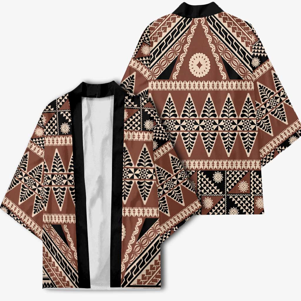 Vintage Bula Fiji Kimono Brown Tapa Masi Motif - Polynesian Pride