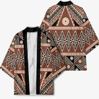 Vintage Bula Fiji Kimono Brown Tapa Masi Motif - Polynesian Pride