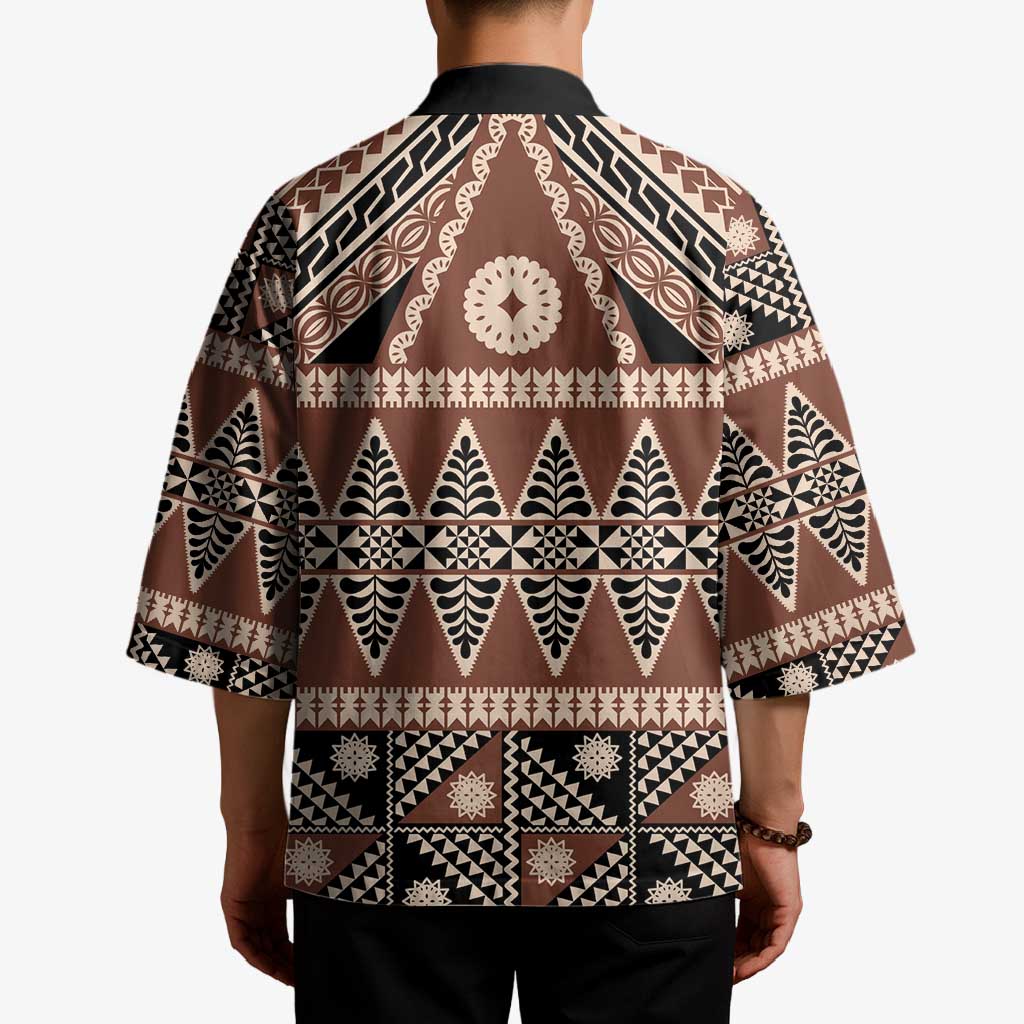 Vintage Bula Fiji Kimono Brown Tapa Masi Motif - Polynesian Pride