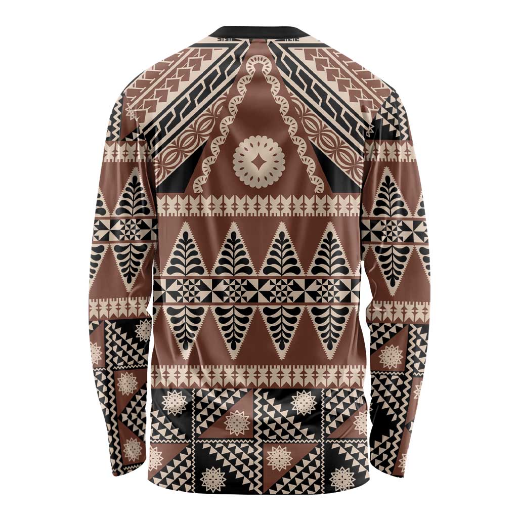 Vintage Bula Fiji Long Sleeve Shirt Brown Tapa Masi Motif