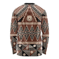 Vintage Bula Fiji Long Sleeve Shirt Brown Tapa Masi Motif