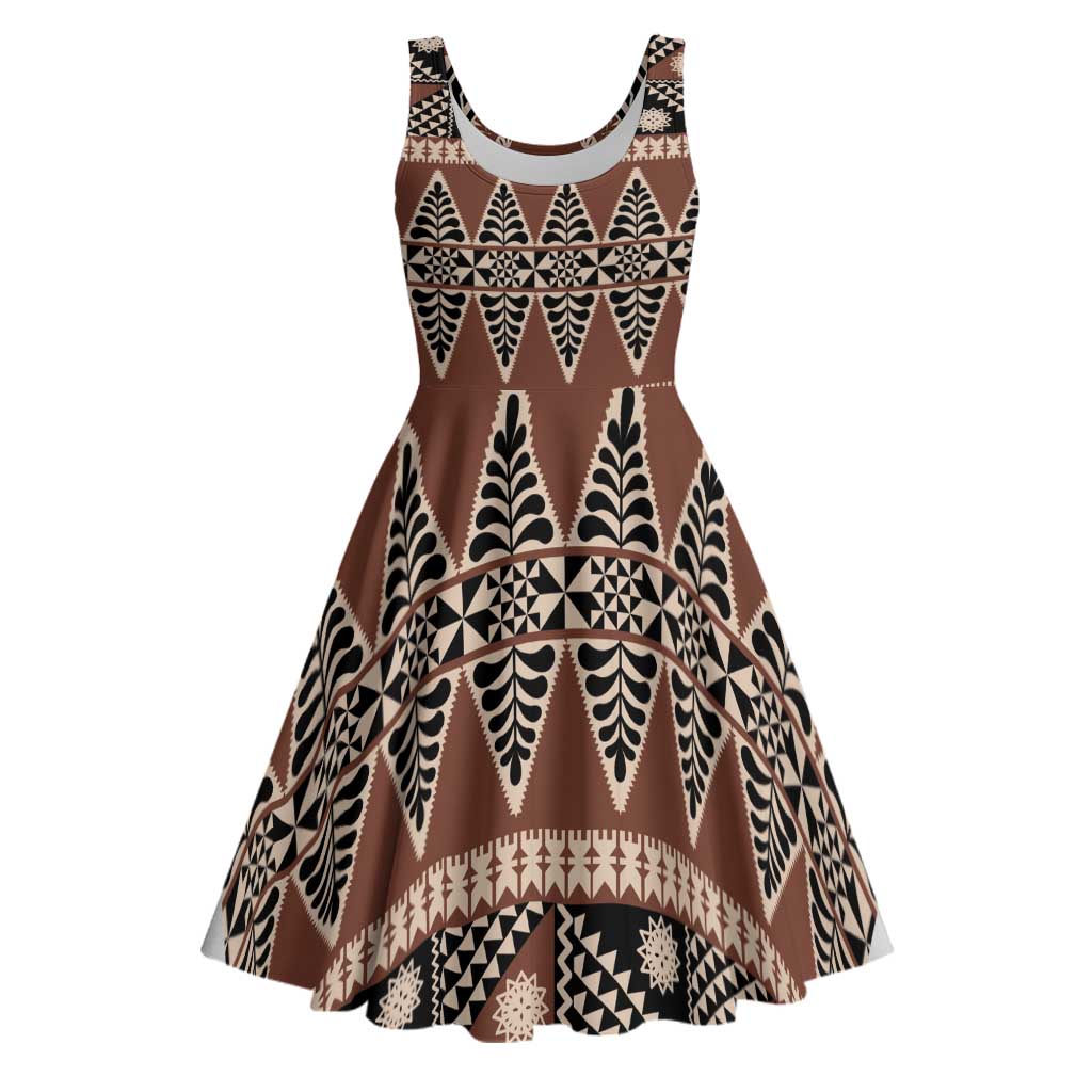 Vintage Bula Fiji Midi Dress Brown Tapa Masi Motif - Polynesian Pride