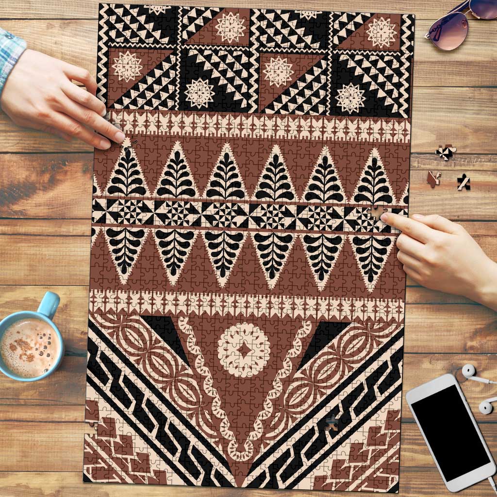 Vintage Bula Fiji Puzzle Brown Tapa Masi Motif - Polynesian Pride