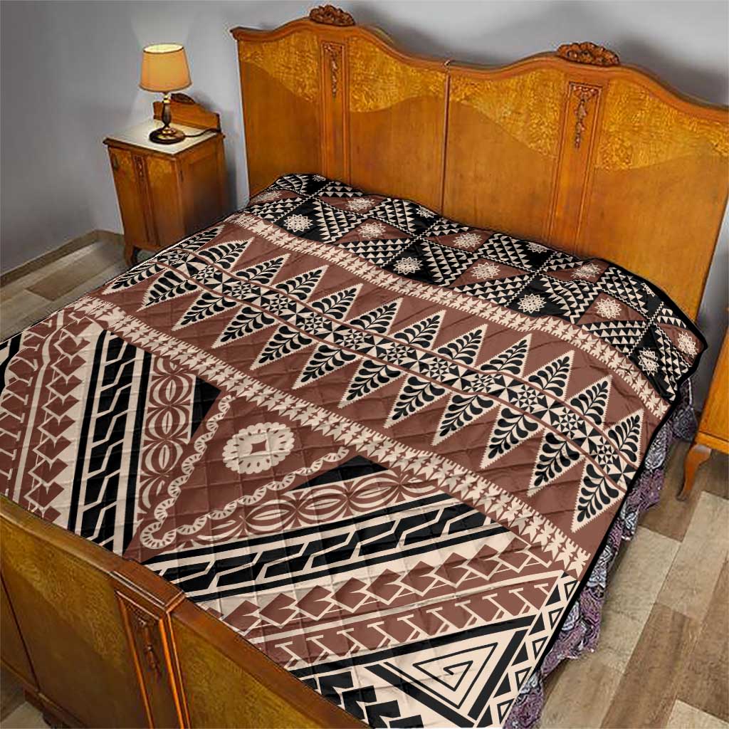 Vintage Bula Fiji Quilt Brown Tapa Masi Motif