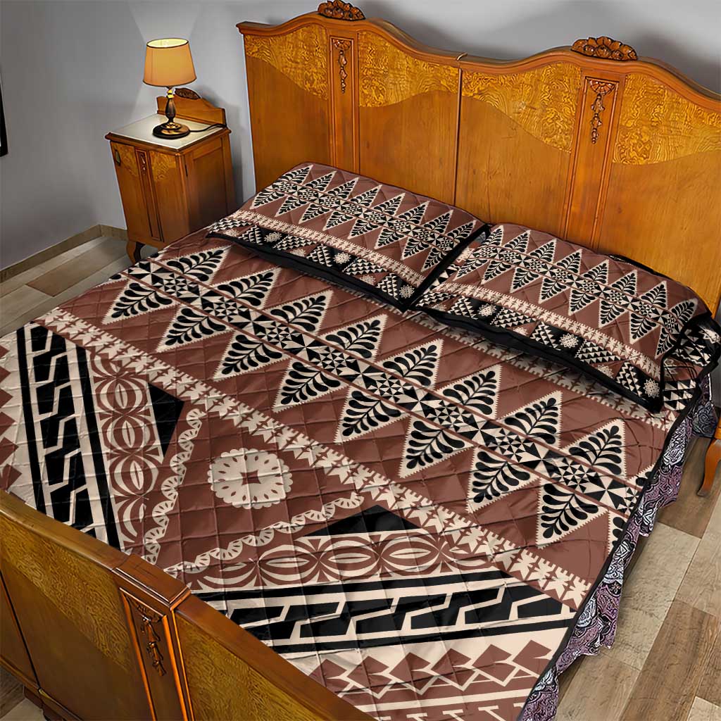 Vintage Bula Fiji Quilt Bed Set Brown Tapa Masi Motif