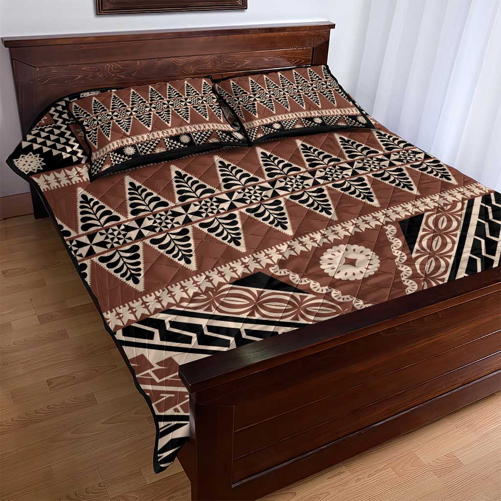 Vintage Bula Fiji Quilt Bed Set Brown Tapa Masi Motif
