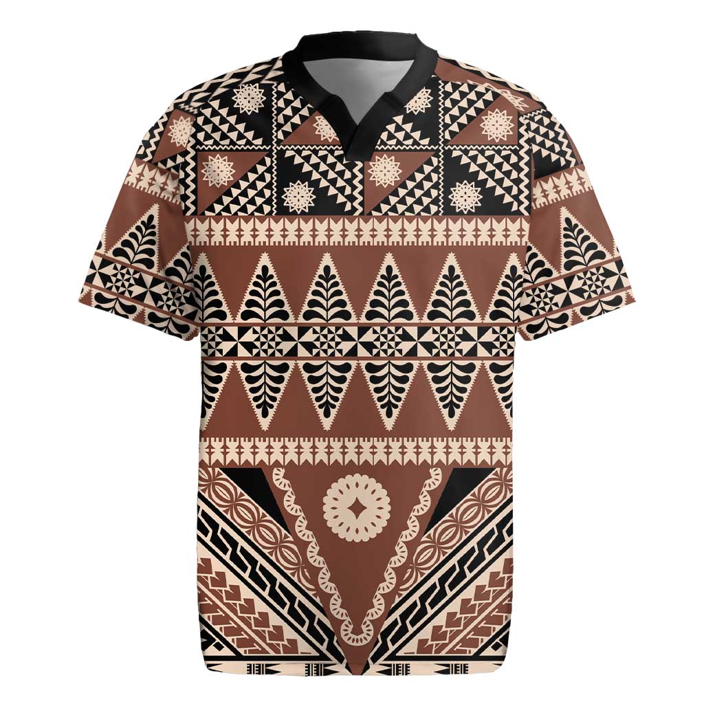 Vintage Bula Fiji Rugby Jersey Brown Tapa Masi Motif