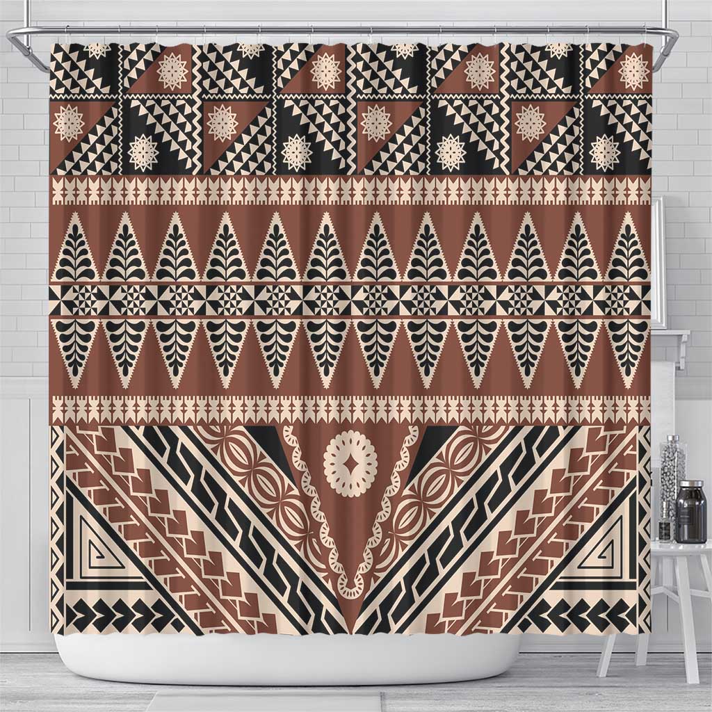 Vintage Bula Fiji Shower Curtain Brown Tapa Masi Motif