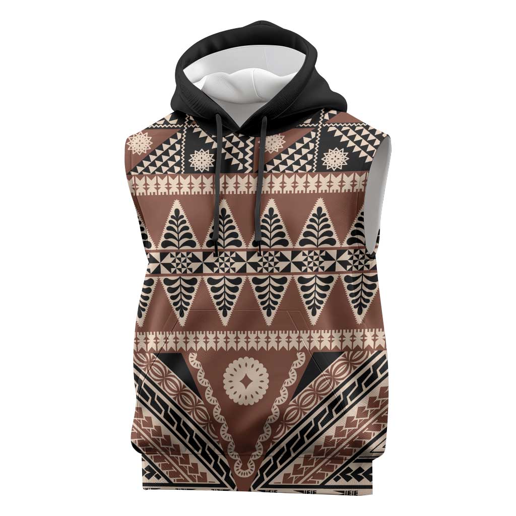 Vintage Bula Fiji Sleeveless Hoodie Brown Tapa Masi Motif LT9 Brown - Polynesian Pride