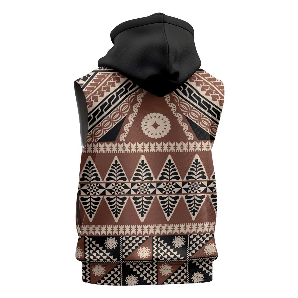 Vintage Bula Fiji Sleeveless Hoodie Brown Tapa Masi Motif LT9 - Polynesian Pride
