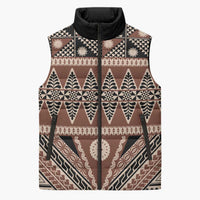 Vintage Bula Fiji Sleeveless Puffer Jacket Brown Tapa Masi Motif - Polynesian Pride