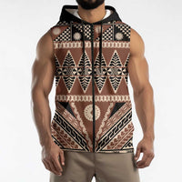 Vintage Bula Fiji Sleeveless Zip Hoodie Brown Tapa Masi Motif LT9 - Polynesian Pride